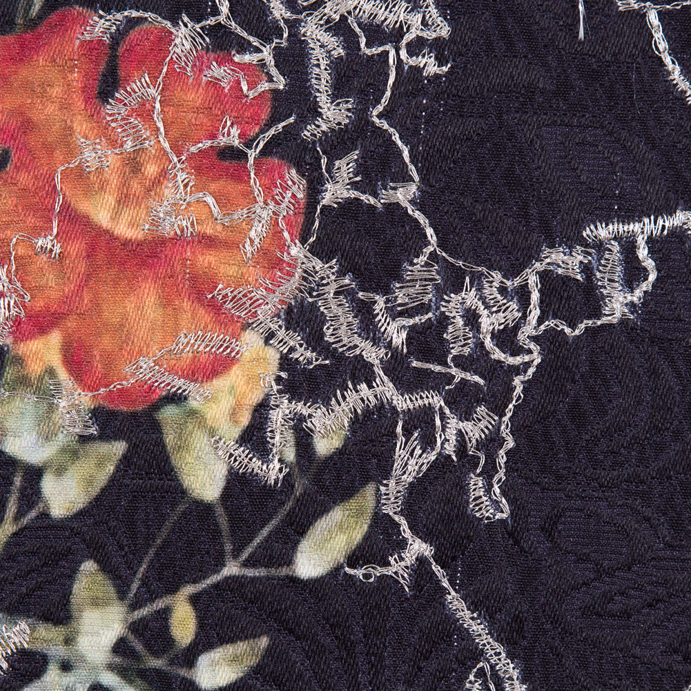 Floral Digitally Printed Butterfly Jacquard with Silver Metallic Embroidery Detail