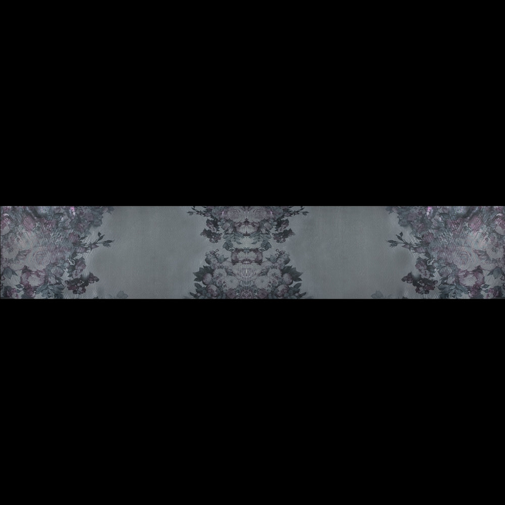 Purple and Silver Floral Printed 3D Organza - Folded