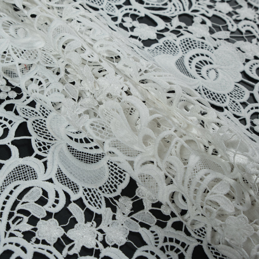All White Floral Embroidered Guipure Lace - Detail
