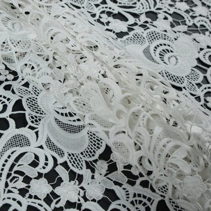 All White Floral Embroidered Guipure Lace - Detail