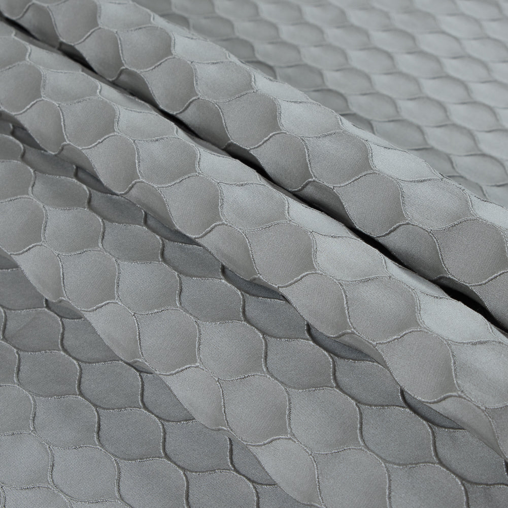 Silver Geometric Embroidered Polyester Satin Folded