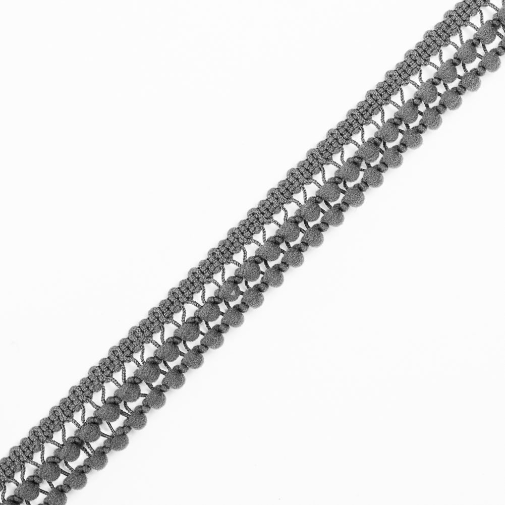 European Dark Silver Two Row Mini Pom Pom Trim Detail
