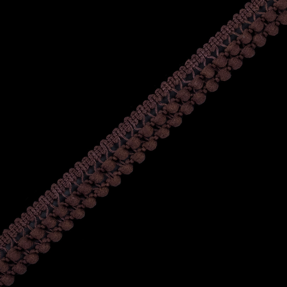 Brown Two Row Mini Pom Pom Trim - Detail