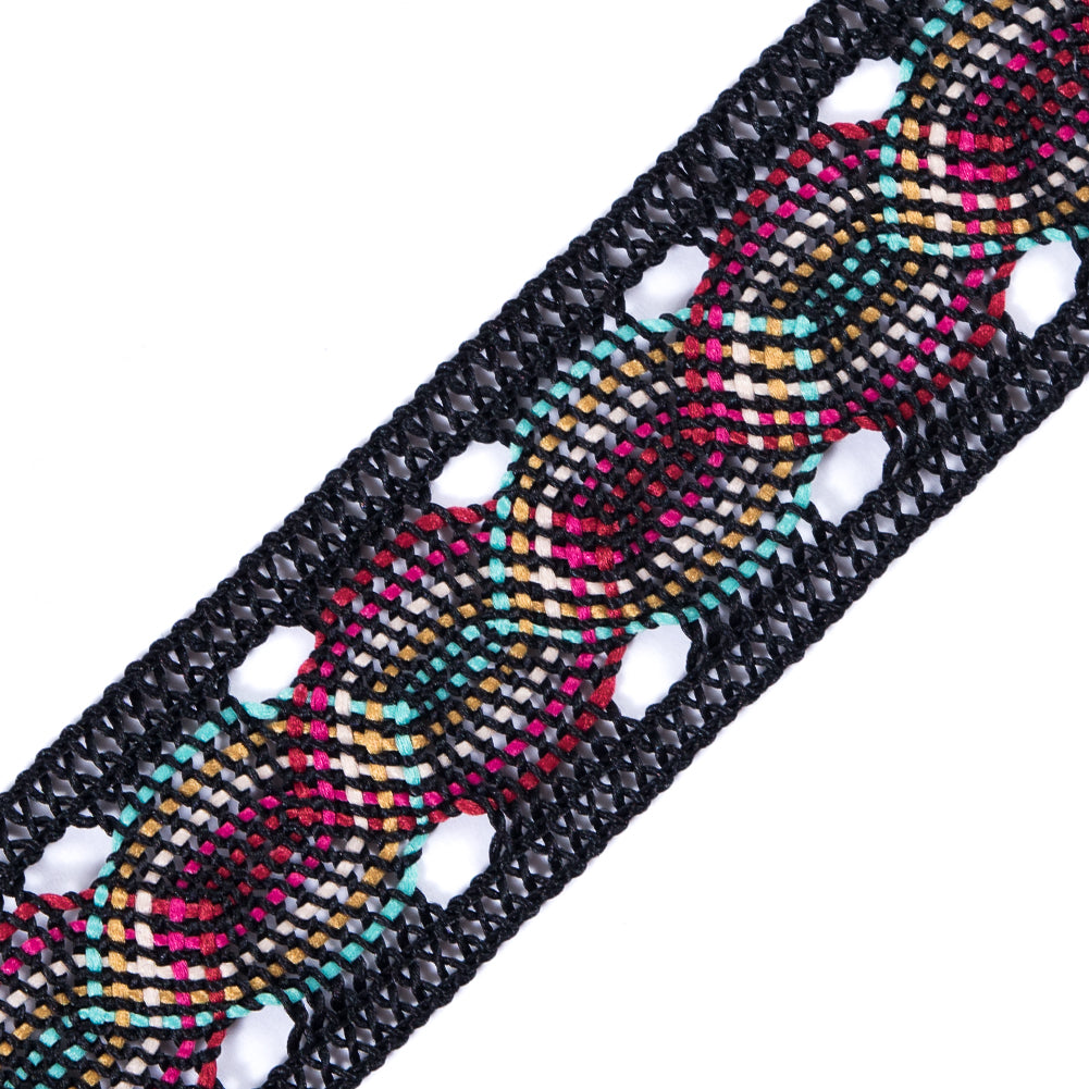 Black Multicolor Crochet Trim - 1.25 - Detail