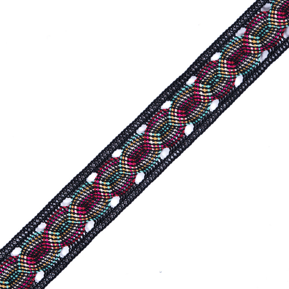 Black Multicolor Crochet Trim - 1.25