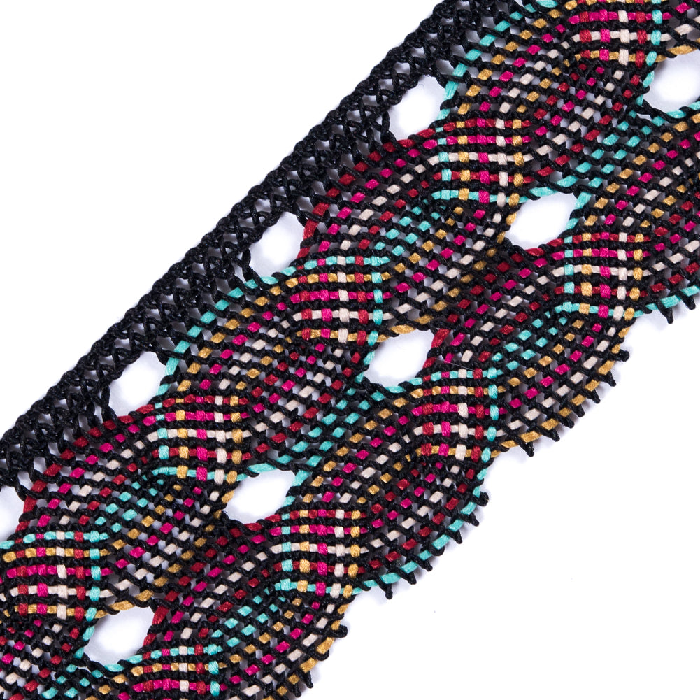 Black Multicolor Crochet Trim - 1.75 - Detail