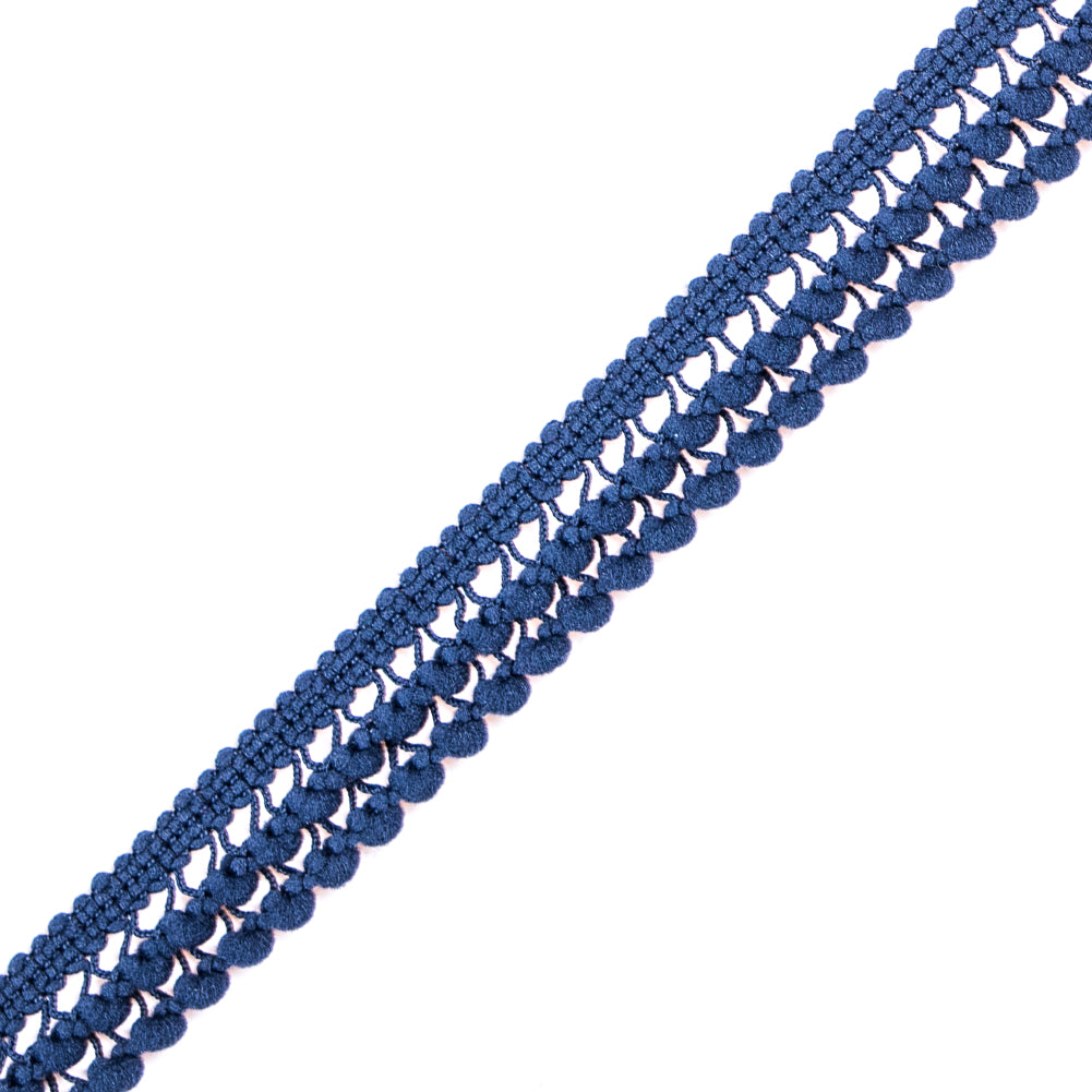 Navy Two Row Mini Pom Pom Trim - Detail