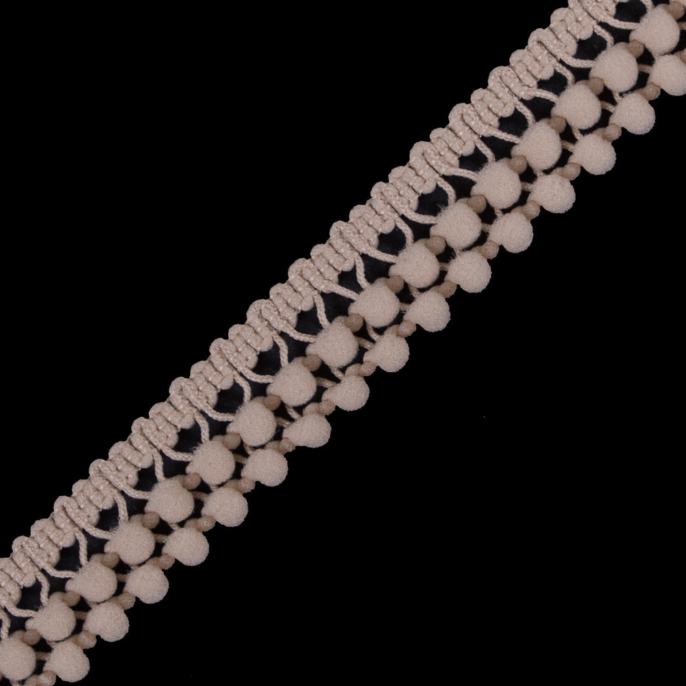European Light Beige Two Row Mini Pom Pom Trim Detail