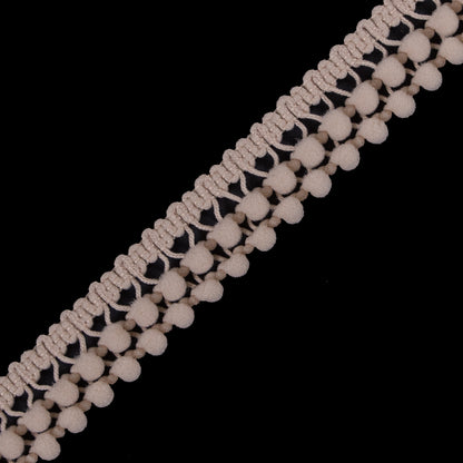 European Light Beige Two Row Mini Pom Pom Trim Detail