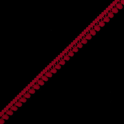 Red Single Row Mini Pom Pom Trim - Detail