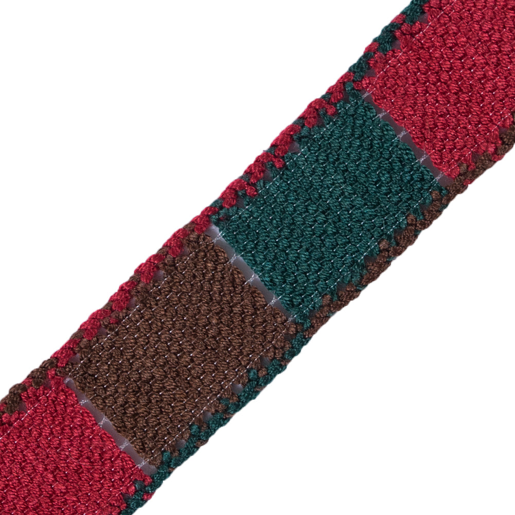 Red, Green and Brown 3-Tone Crochet Trim - 1.25" Detail