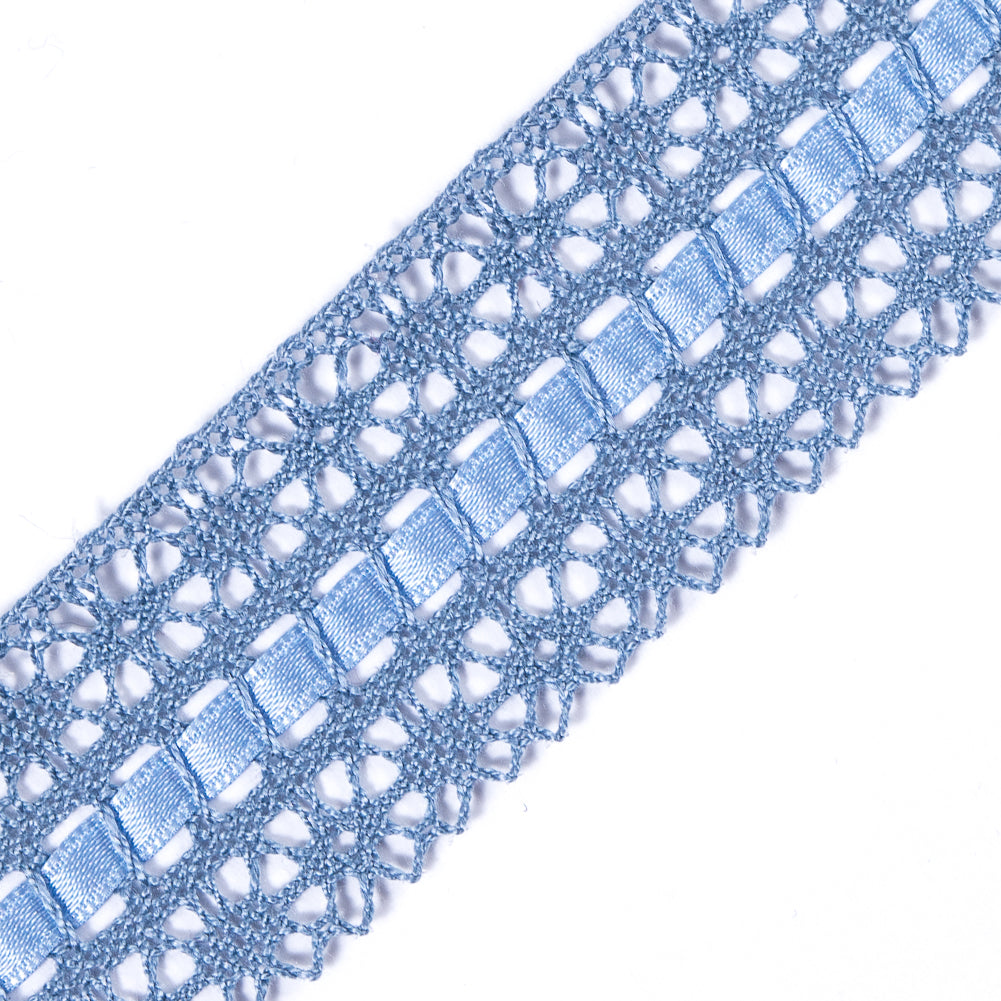 Blue Crochet Trim with Ribbon Detail- 2 - Detail