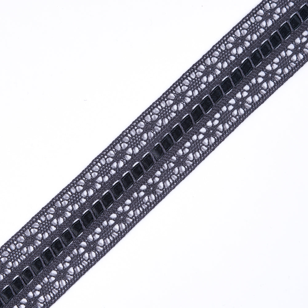 Gray Crochet Trim with Ribbon Detail- 2