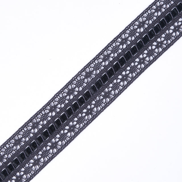 Gray Crochet Trim with Ribbon Detail- 2