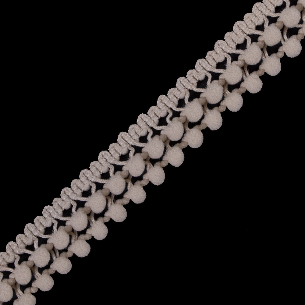 European Light Beige Two Row Mini Pom Pom Trim Detail