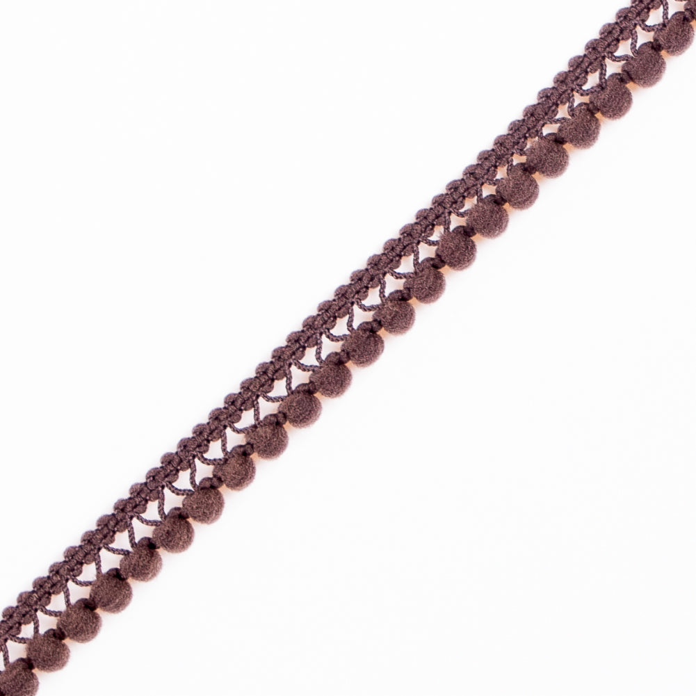 Brown Single Row Mini Pom Pom Trim - Detail