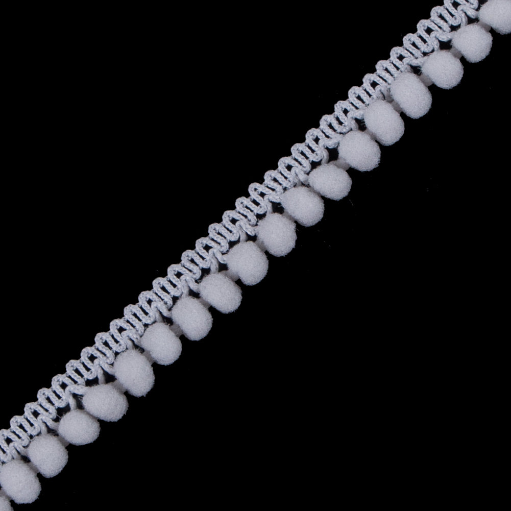 European Silver Single Row Mini Pom Pom Trim Detail