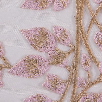 Pink and Metallic Gold Floral Novelty Embroidered Mesh - Full