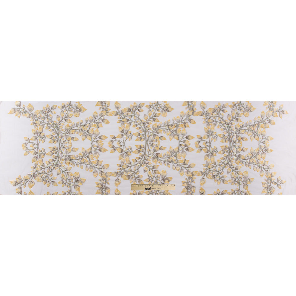 Yellow and Metallic Gold Floral Novelty Embroidered Mesh - Folded