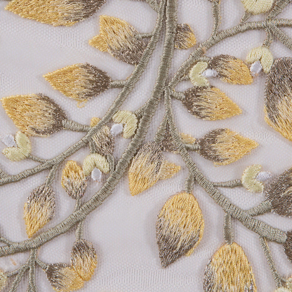 Yellow and Metallic Gold Floral Novelty Embroidered Mesh - Full