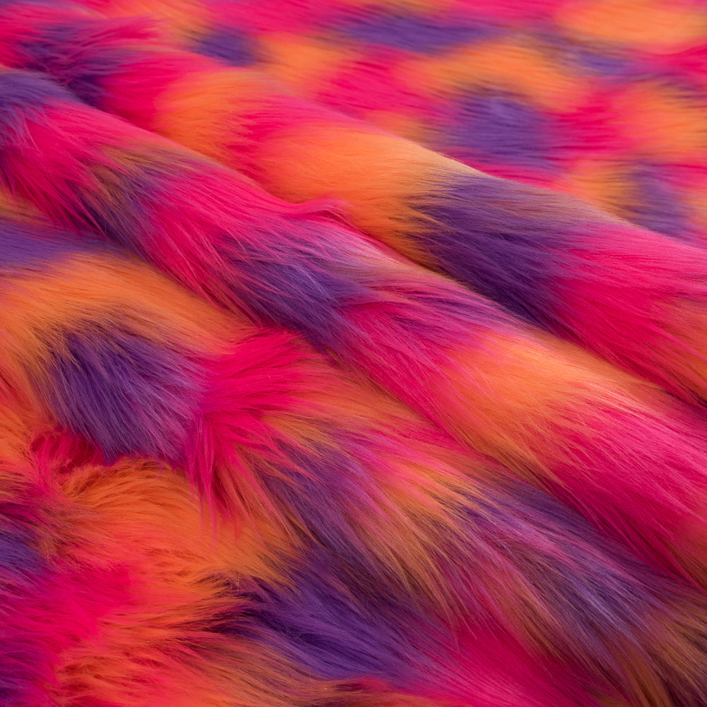 Faux Fur - Vibrant Orange, Pink and Purple Spots Detail