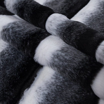 Black, White and Gray Ribbed Ombre Faux Fur Folded