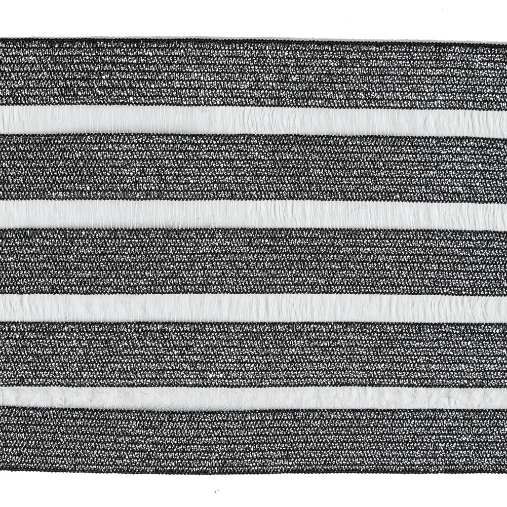 Italian Metallic Silver Elastic Trim with Sheer Stripes - 3.5" Detail