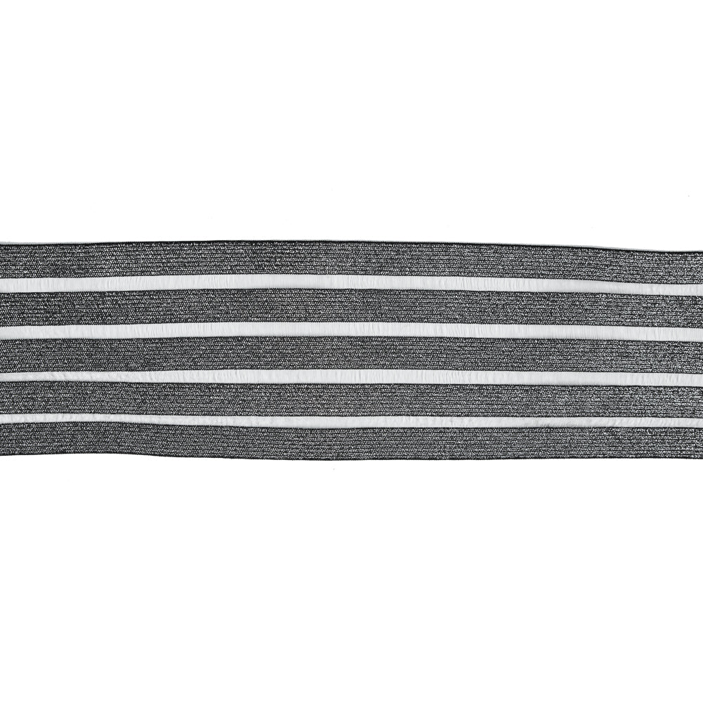 Italian Metallic Silver Elastic Trim with Sheer Stripes - 3.5"