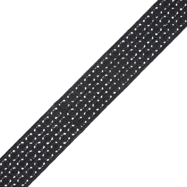 Black Embroidered Lace Trim - 1.5