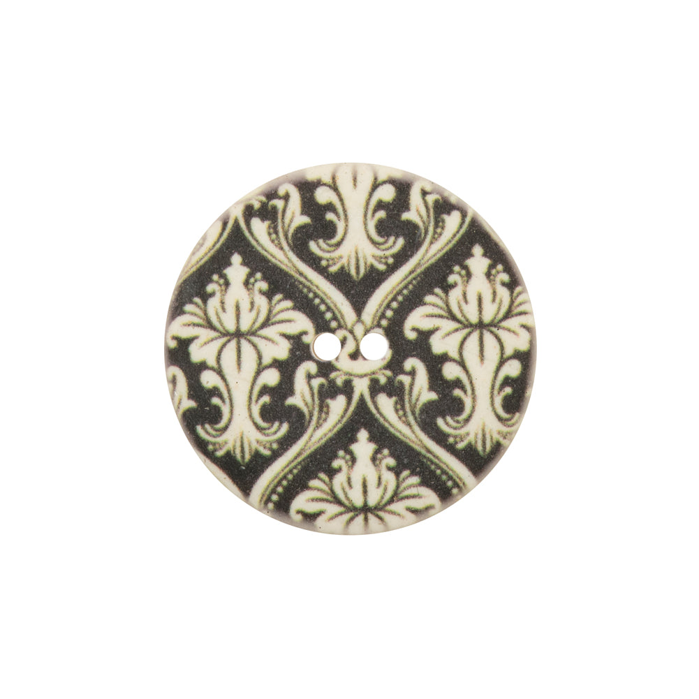 Italian Cypress Green Damask Printed Button - 36L/23mm