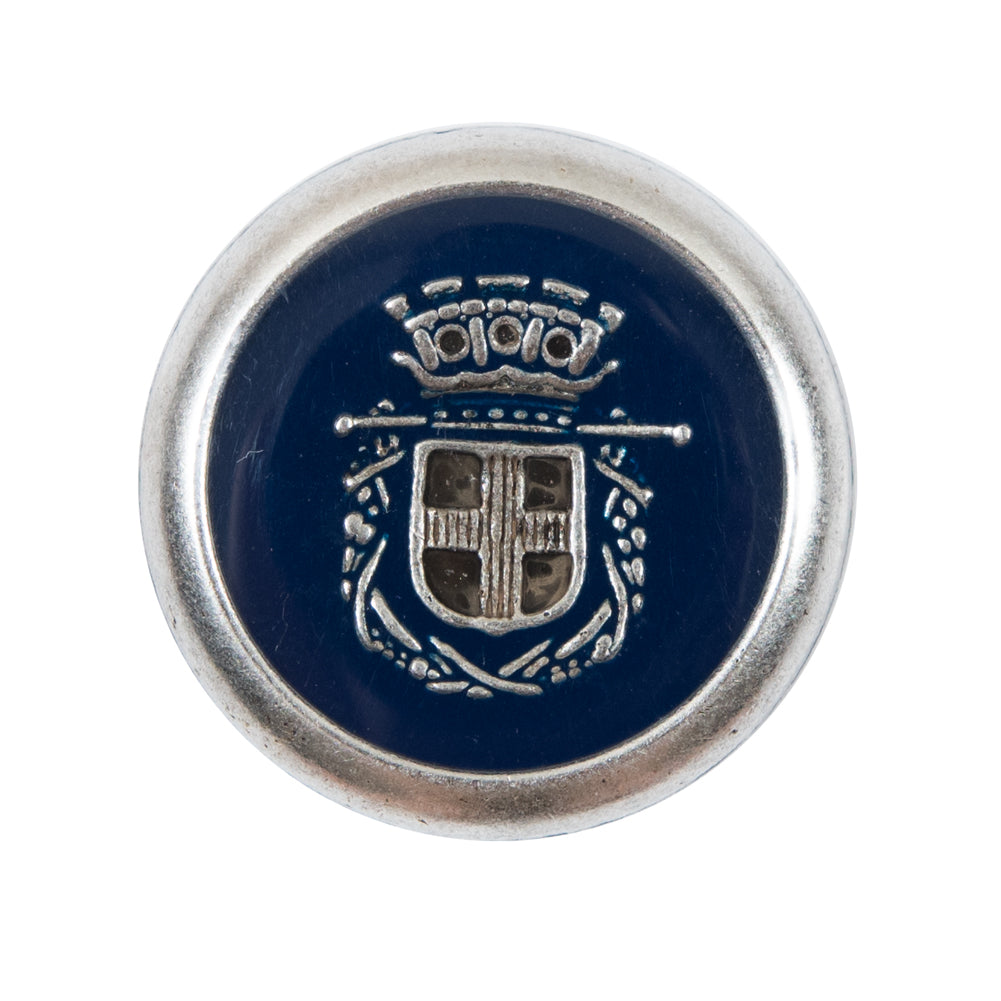 Italian Patriot Blue and Silver Crest Metal Button - 44L/28mm