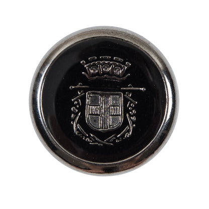 Italian Black and Silver Crest Metal Button - 44L/28mm