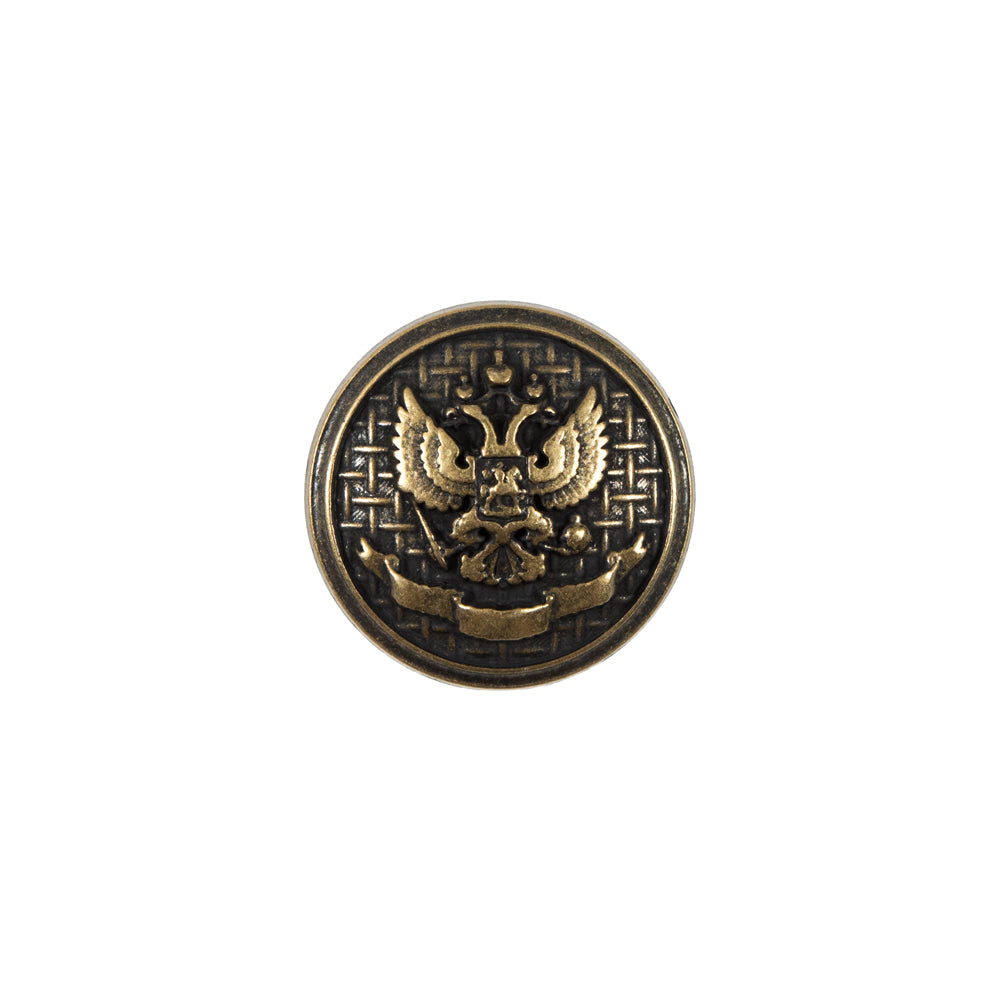 Italian Antique Gold Button with Double-Headed Eagle Emblem - 24L/15mm
