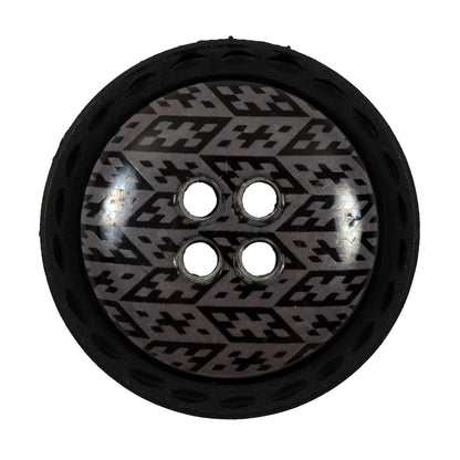 Italian Black and Elderberry Purple Geometric Domed Button - 44L/28mm