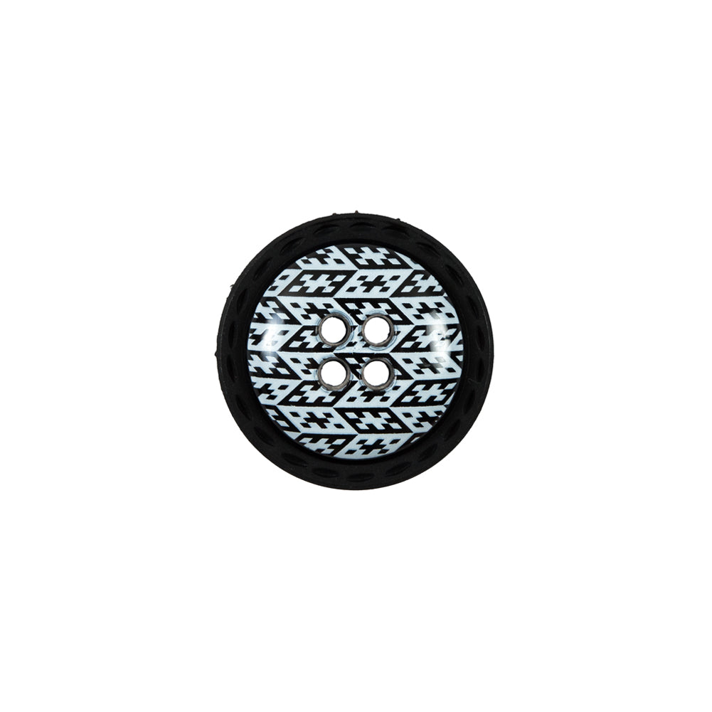 Italian Black and White Geometric Domed Button - 24L/15mm