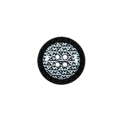 Italian Black and White Geometric Domed Button - 24L/15mm