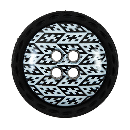 Italian Black and White Geometric Domed Button - 44L/28mm