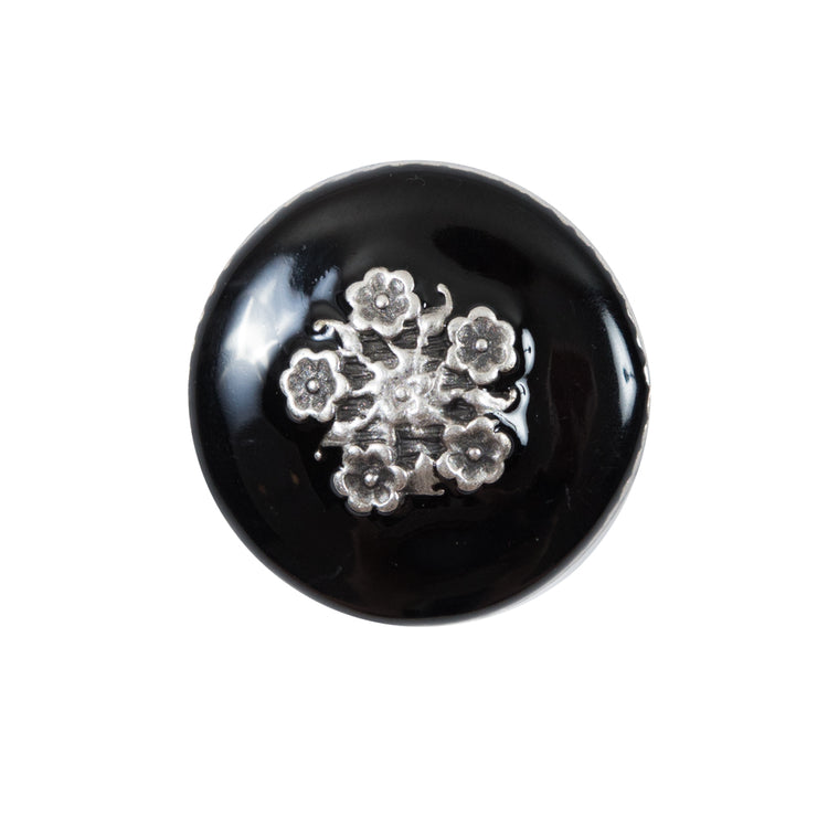 template--26688905969737__main-Italian Black and Silver Floral Metal Button - 36L/23mm
