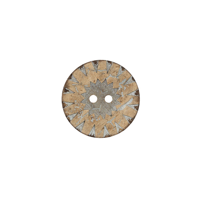 Italian Beige and Silver Carved Coconut Button - 24L/15mm