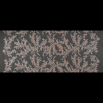 Salmon and Silver Fancy Floral Sequined Fabric on a Nude Stretch Netting - Folded