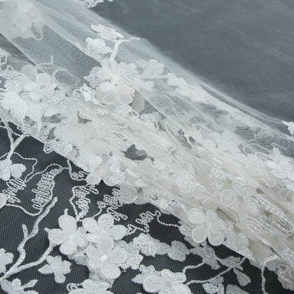 Off-White 3D Floral Embroidered Lace on a Stretch Netting - Detail