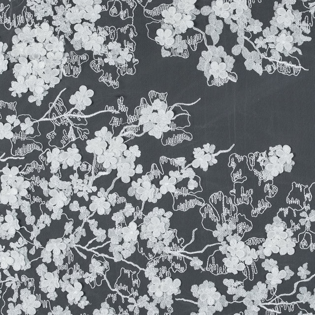 Off-White 3D Floral Embroidered Lace on a Stretch Netting