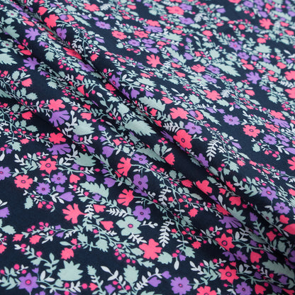 Cotton Voile Print - Hot Pink, Pale Aqua and Black Iris Floral Folded
