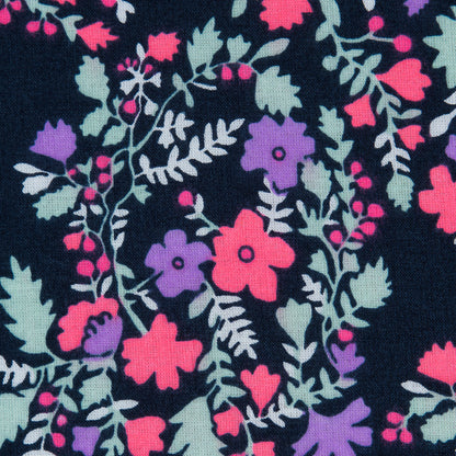 Cotton Voile Print - Hot Pink, Pale Aqua and Black Iris Floral Detail