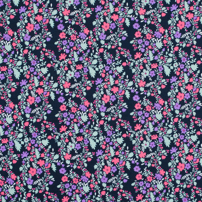 Cotton Voile Print - Hot Pink, Pale Aqua and Black Iris Floral