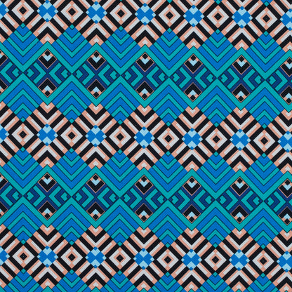 Campanula Blue and Shell Coral Geometric Cotton Poplin