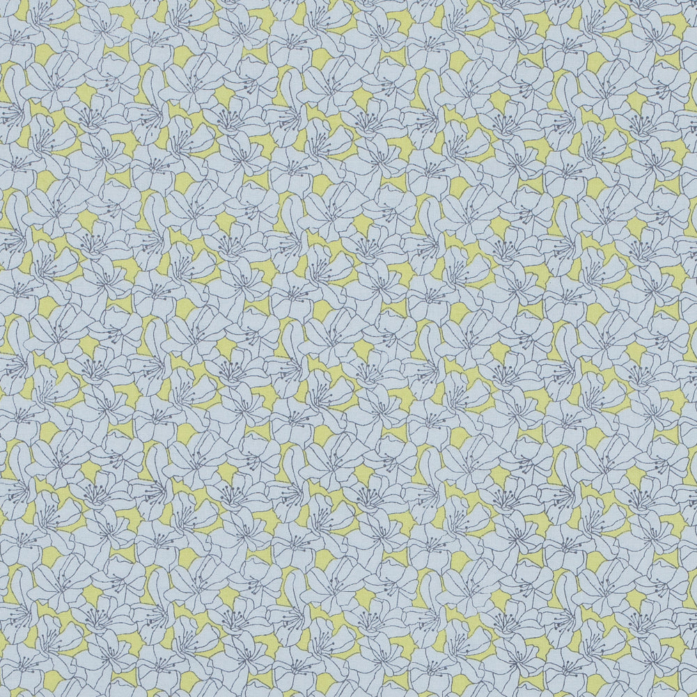 Limelight and White Floral Printed Cotton Poplin