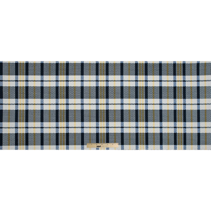 Dark Navy, Daffodil and White Swan Plaid Stretch Cotton Twill Folded