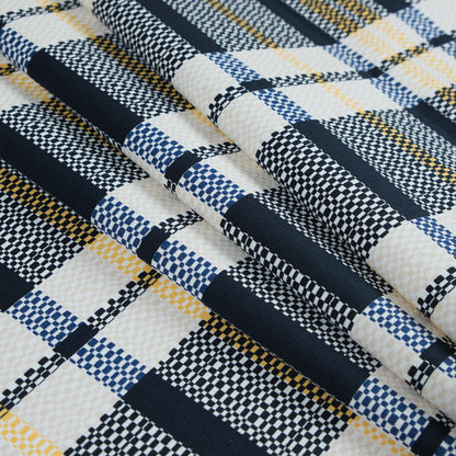 Dark Navy, Daffodil and White Swan Plaid Stretch Cotton Twill Detail