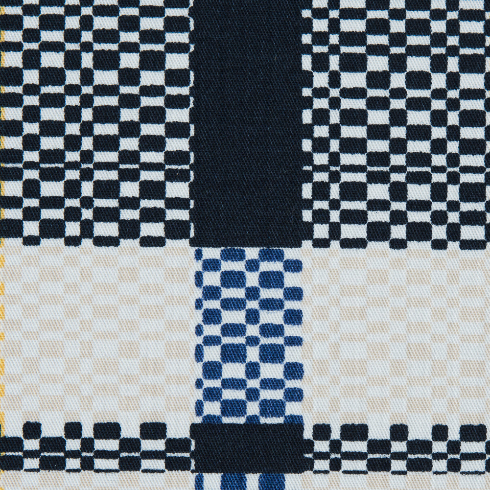 Dark Navy, Daffodil and White Swan Plaid Stretch Cotton Twill Full